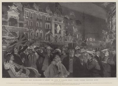 Coronation Night Illuminations in London, the Scene in Cockspur Street, looking towards Trafalgar Square by Edward Read